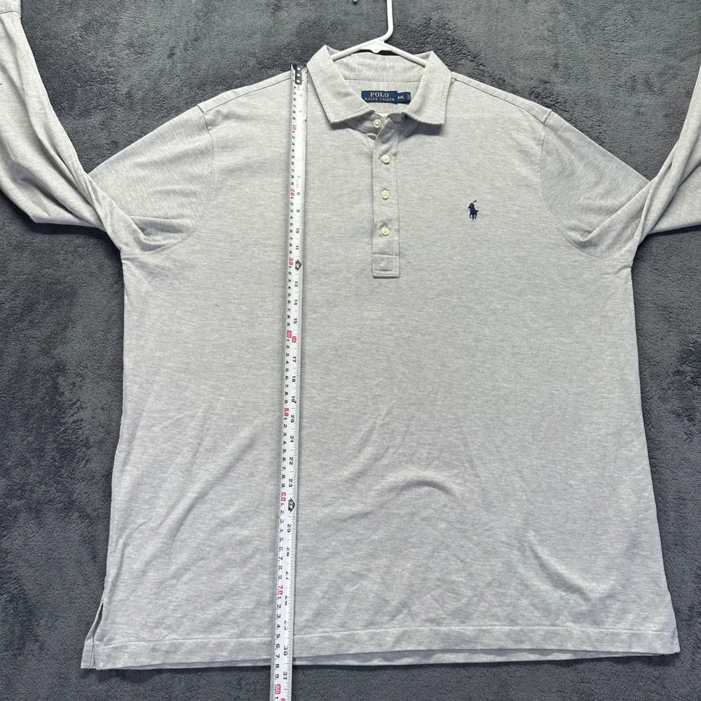 Polo Ralph Lauren Men XXL Heather Gray Long Sleeve Cotton Pique Polo Shirt Rugby